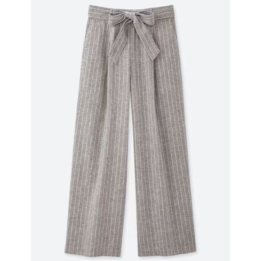 NWT Uniqlo belted linen cotton wide leg pants